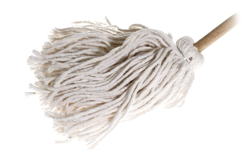 Atlas Graham Vadrouille humide Yacht Mop en coton blanc, bouts coupés, 350 g, avec manche en bois de 54 po