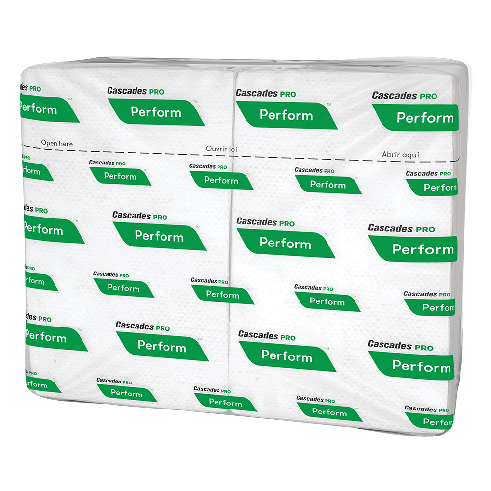 Cascades Pro Serviettes de table entrepliées Pro Perform pour Tandem, blanches, 16 paquets de 376 feuilles, caisse de 16