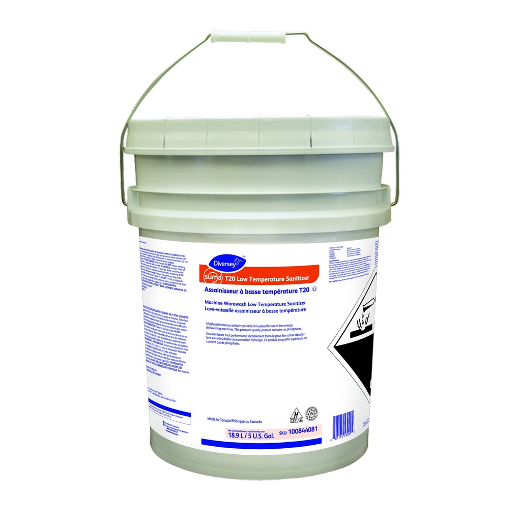 Diversey Suma T20 Low-Temperature Dish Machine Sanitizer, Concentrated, 18.9 L
