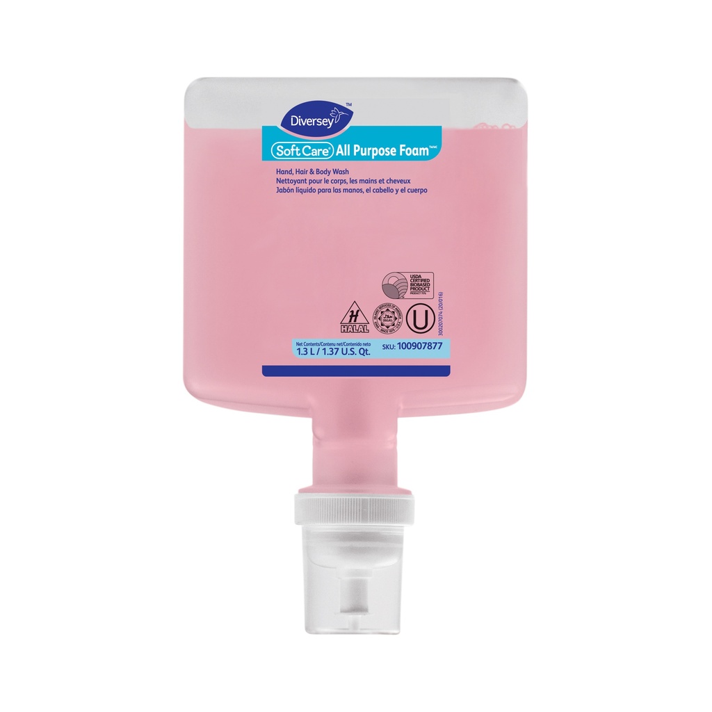 Diversey Savon moussant pour cheveux, mains et corps Soft Care, 1,3 L