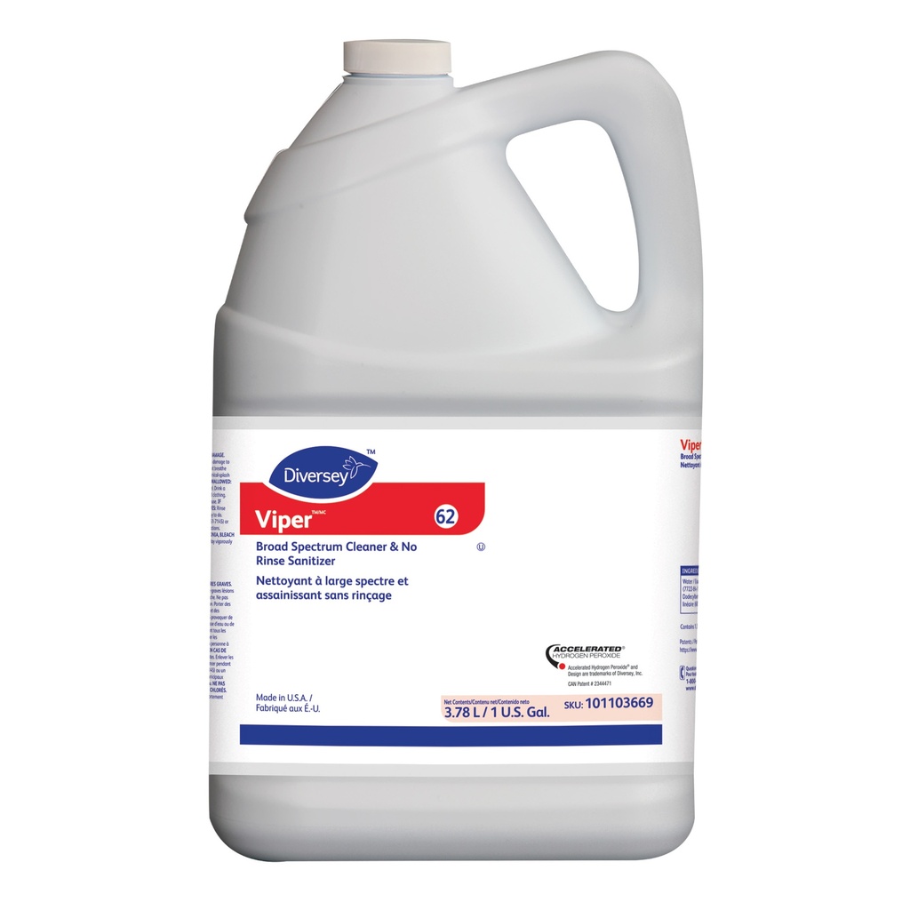 Diversey Viper Concentrated Broad-Spectrum Cleaner and No-Rinse Sanitizer, 4 L, Case of 4