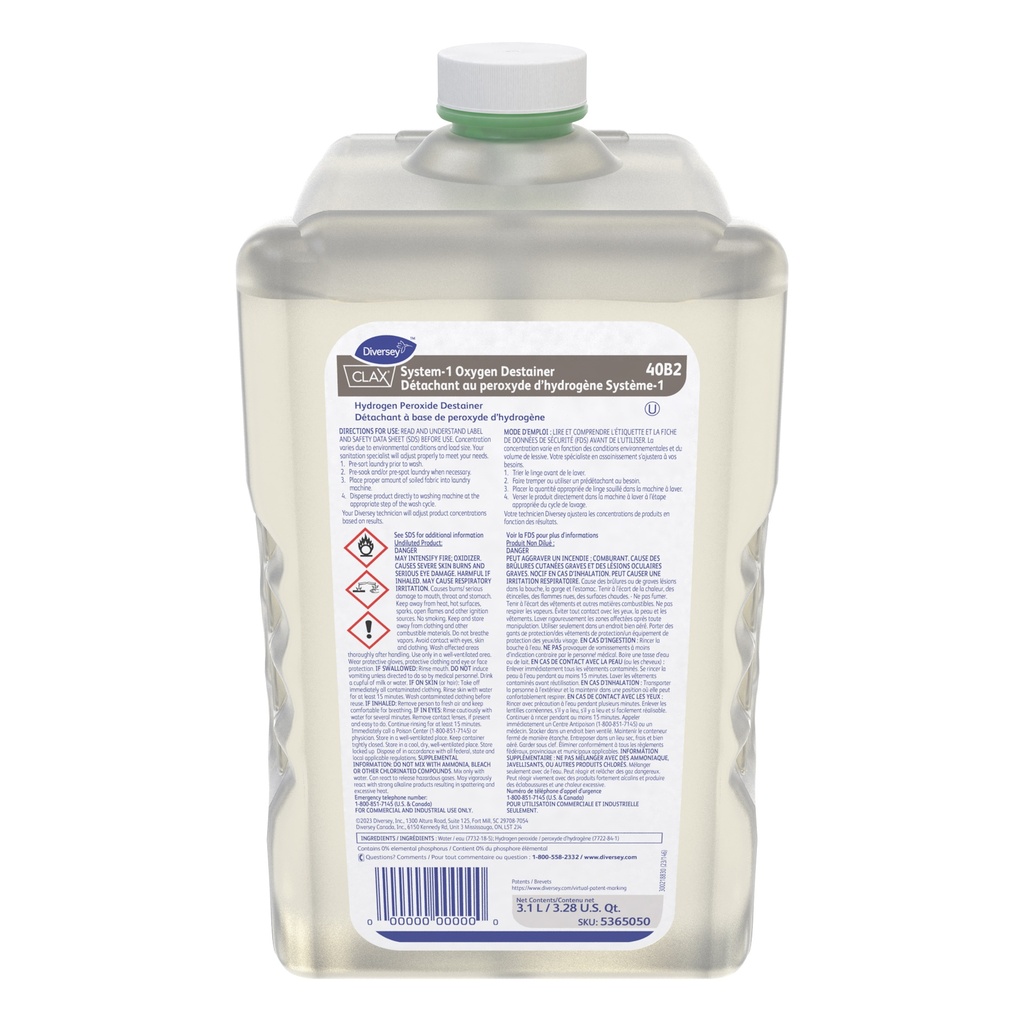 Diversey Clax System-1 CDN Détachant à l'oxygène, 3,1 L, caisse de 2