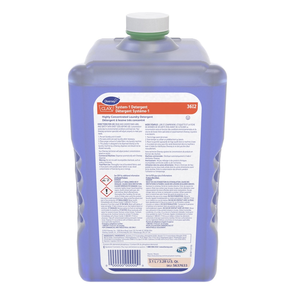 Diversey Clax System-1 CDN Détergent à lessive, 3,1 L