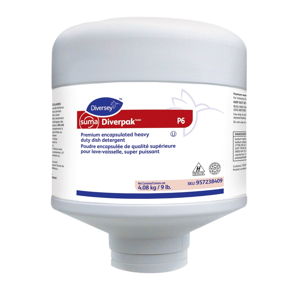 Diversey Suma DiverPak P6 Premium Encapsulated Powder Dishwasher Detergent, 4.08 kg