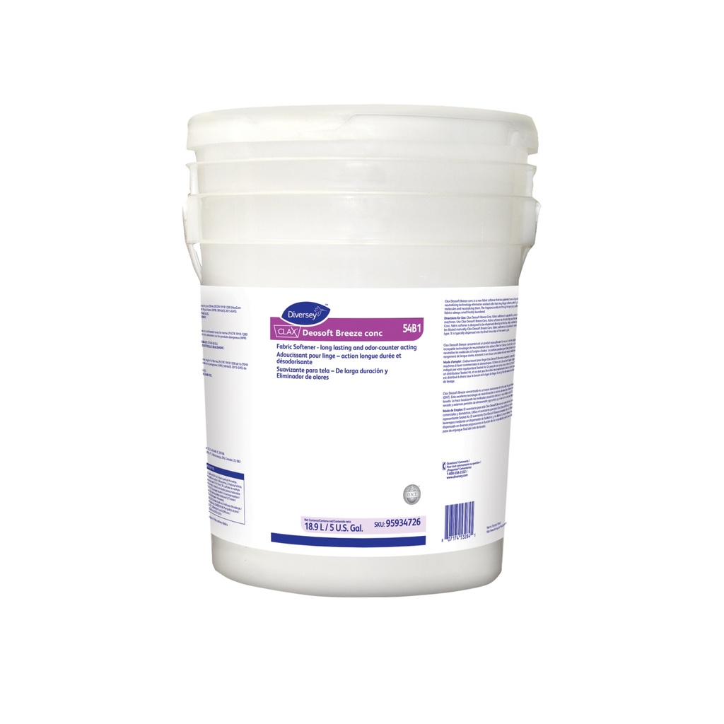 Diversey Clax Deosoft Breeze Conc 54B1 Assouplissant concentré, 18,9 L