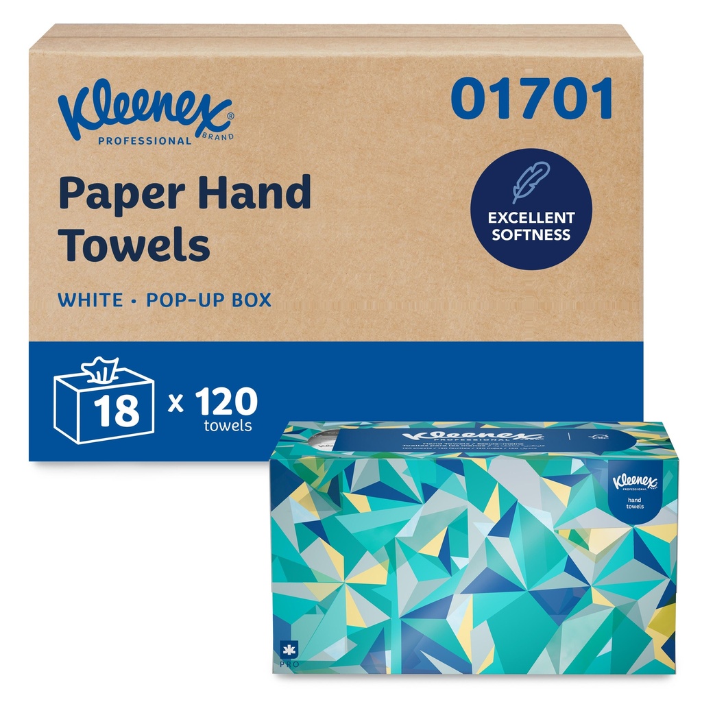 Kleenex Pop-Up Box Hand Towels, White, 18 Packs of 120