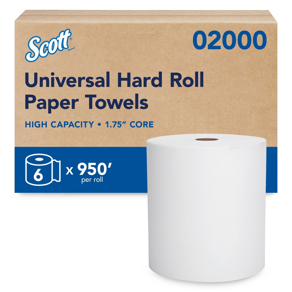 Scott Essuie-mains en rouleau universel à haute capacité Essential, blanc, 950 pi, caisse de 6 rouleaux