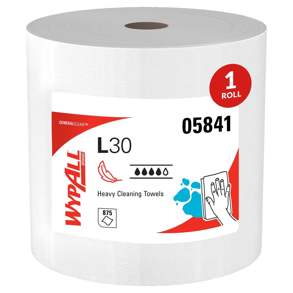 WypAll L30 Wipers, White, 12.4" x 13.3", 875 Sheets per Roll