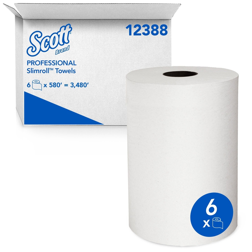 Scott Slimroll Hand Towel Rolls, 1-Ply, White, 580 ft, Case of 6