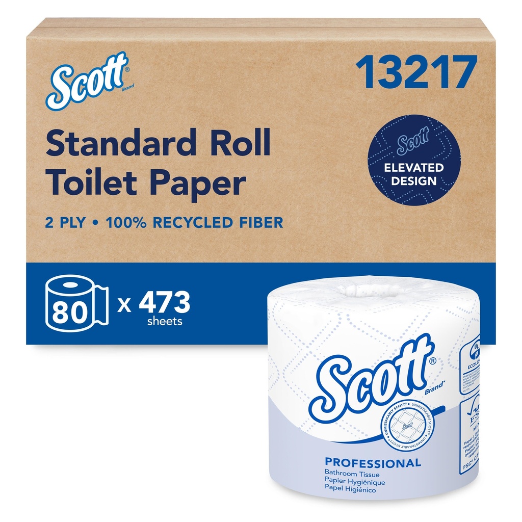 Scott Papier hygiénique en rouleau standard Essential, 2 plis, 473 feuilles, caisse de 80 rouleaux