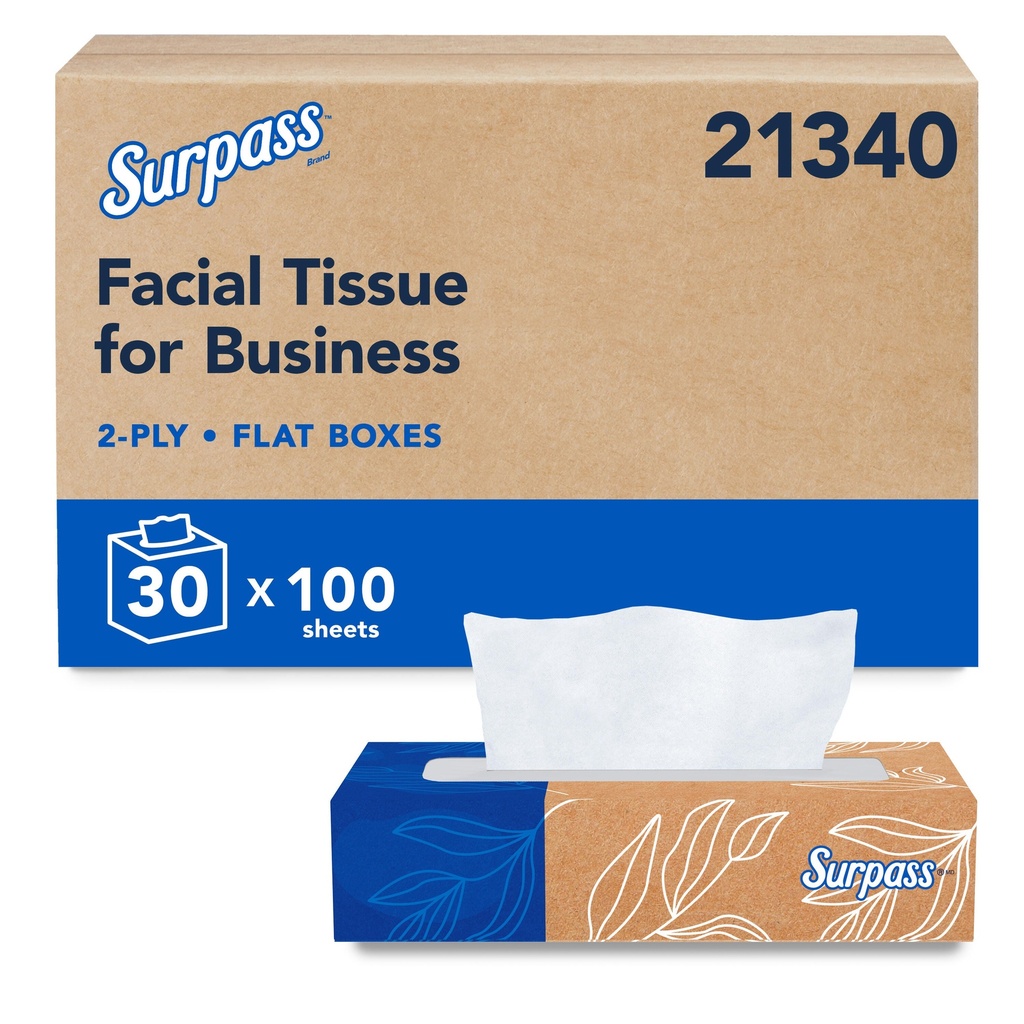 Surpass Papier mouchoir, 2 plis, 100 feuilles, caisse de 30 boîtes
