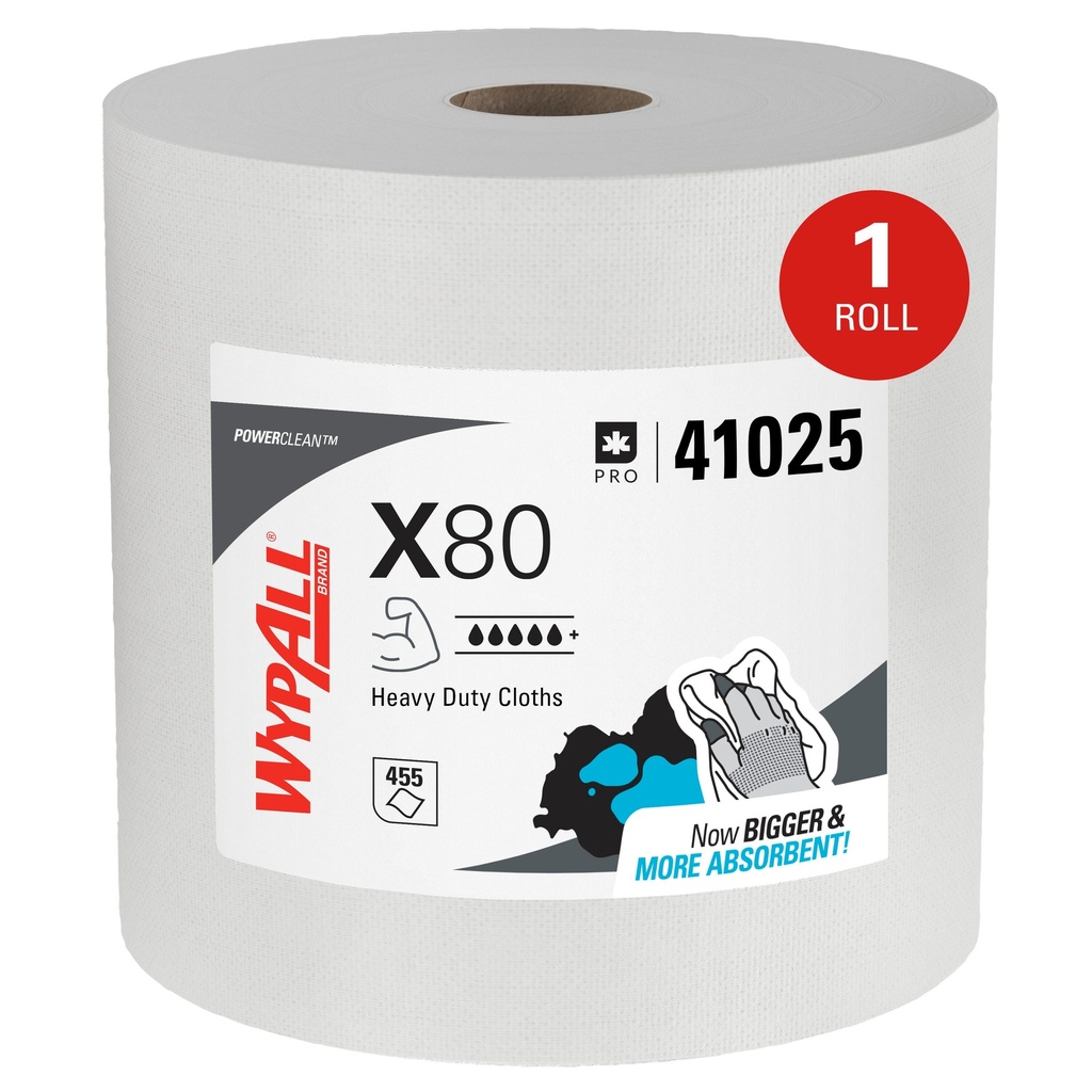 WypAll X80 Heavy Duty Wipers, White, 475 Sheets, Case of 1 Jumbo Roll