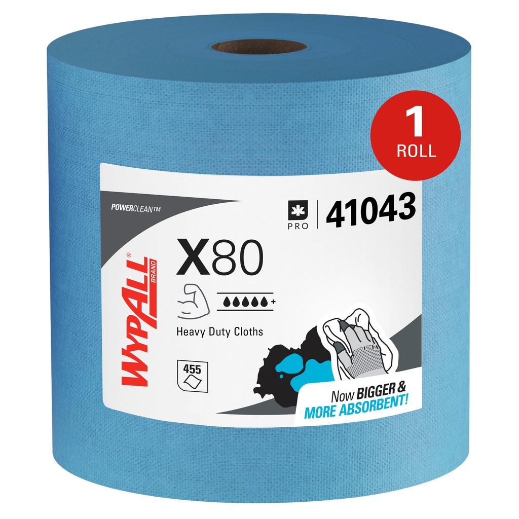WypAll X80 Heavy Duty Wipers, Blue, 12.5 x 13.4 in, 475 Sheets, Jumbo Roll