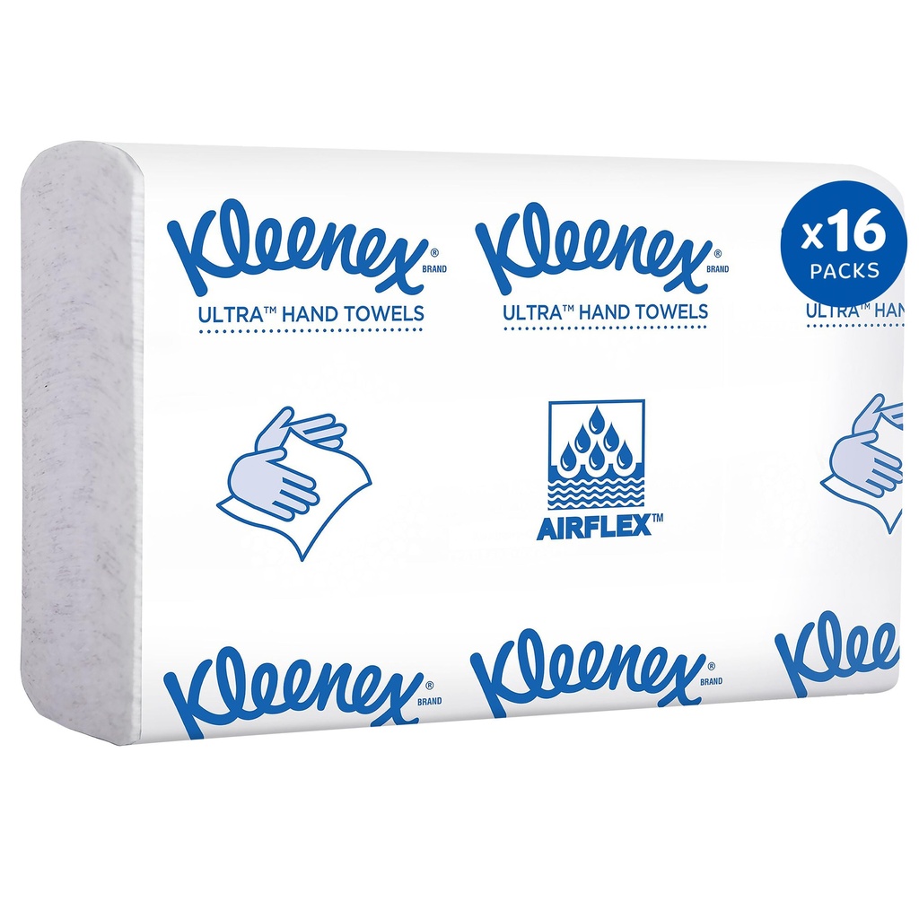 Kleenex Ultra Soft Essuie-mains à pli multiple, blancs, 150 feuilles par paquet, caisse de 16