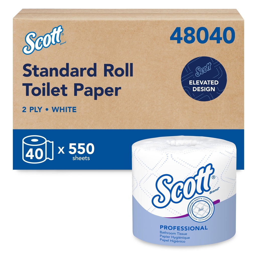 Scott Essential Standard Roll Bathroom Tissue, 2-Ply, 550 Sheets per Roll, Case of 40