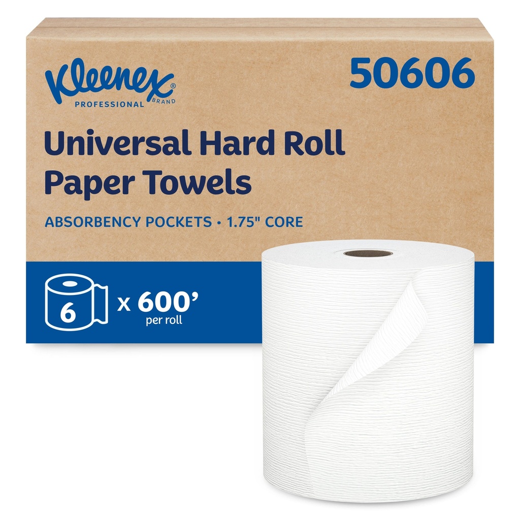 Kleenex Essuie-mains en rouleau, blancs, 8 po x 600 pi, caisse de 6 rouleaux