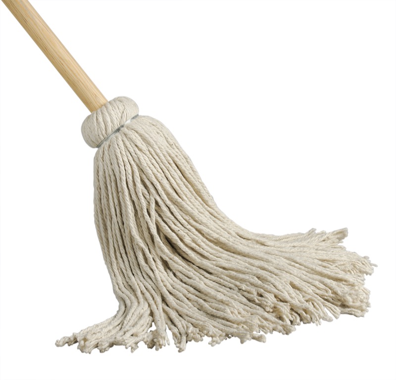 M2 Professional Yacht Wet Mop, White Cotton, Cut-End, 10 oz, with 48 in Wood Handle