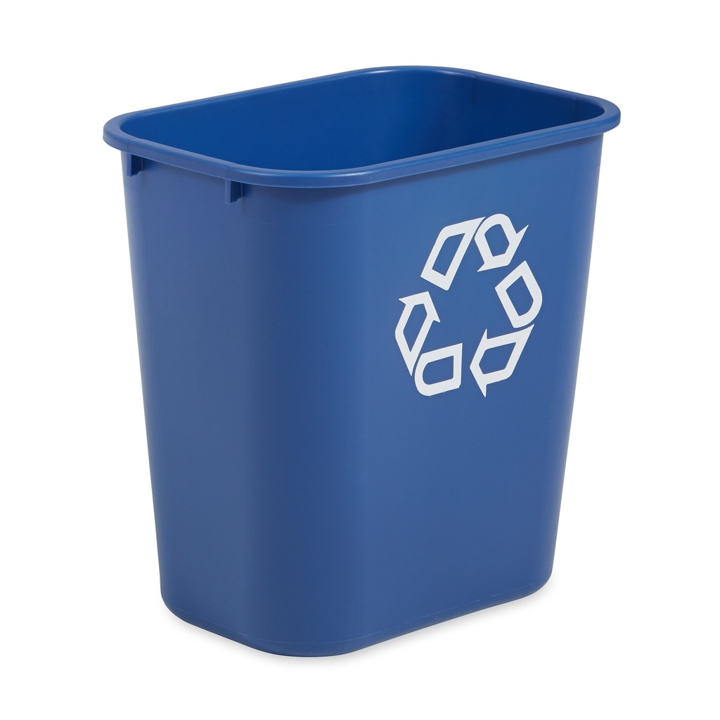 Rubbermaid Commercial Recycling Wastebasket with Logo, 7 US Gal (32 L), Blue