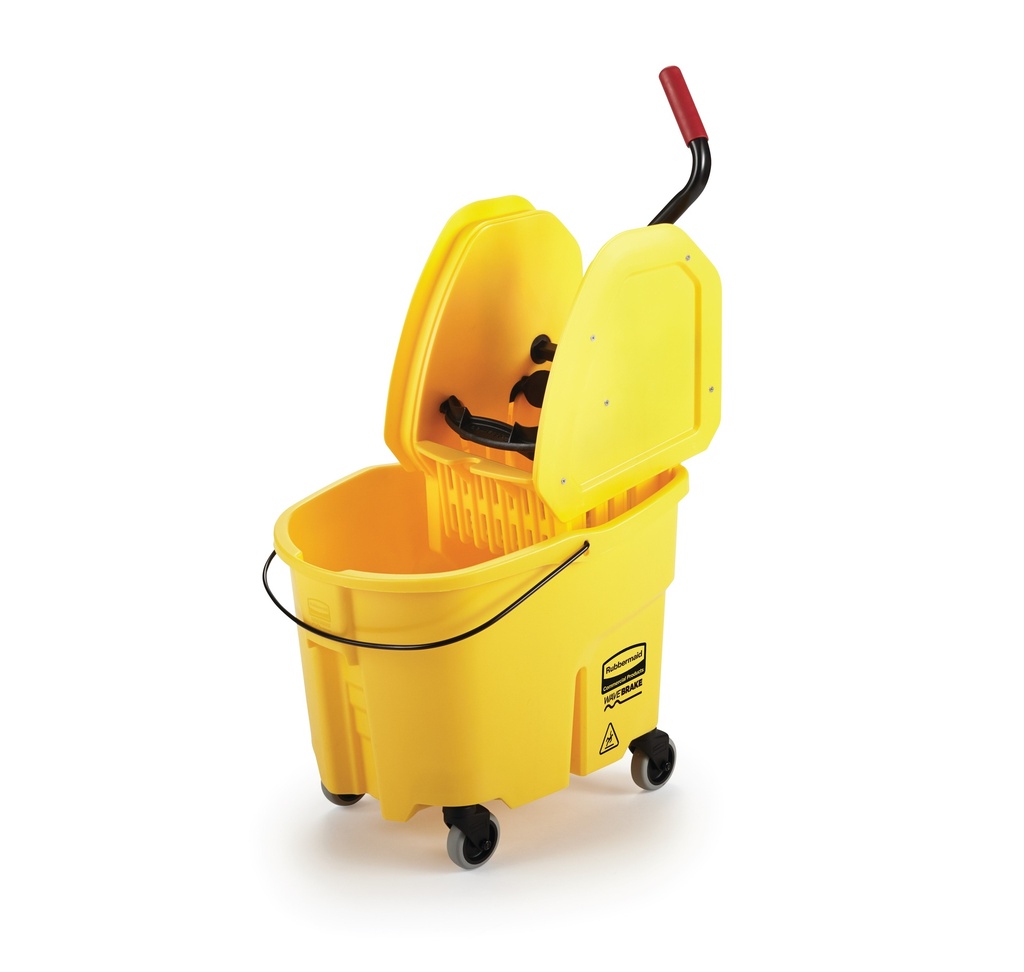 Rubbermaid Commercial WaveBrake Mop Bucket and Down-Press Wringer Combo, 8.75 US Gal (33.1 L), Yellow