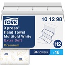 Tork Essuie-mains à plis multiples Xpress, blanc, caisse de 16 paquets de 94 feuilles