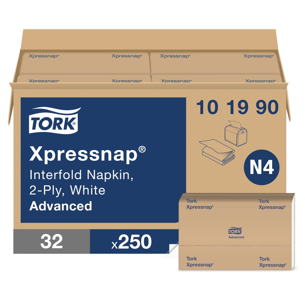 Tork Advanced N4 Table Napkin, 2-Ply, 1/2 Fold, White, Case of 8,000 (32 Packs of 250)
