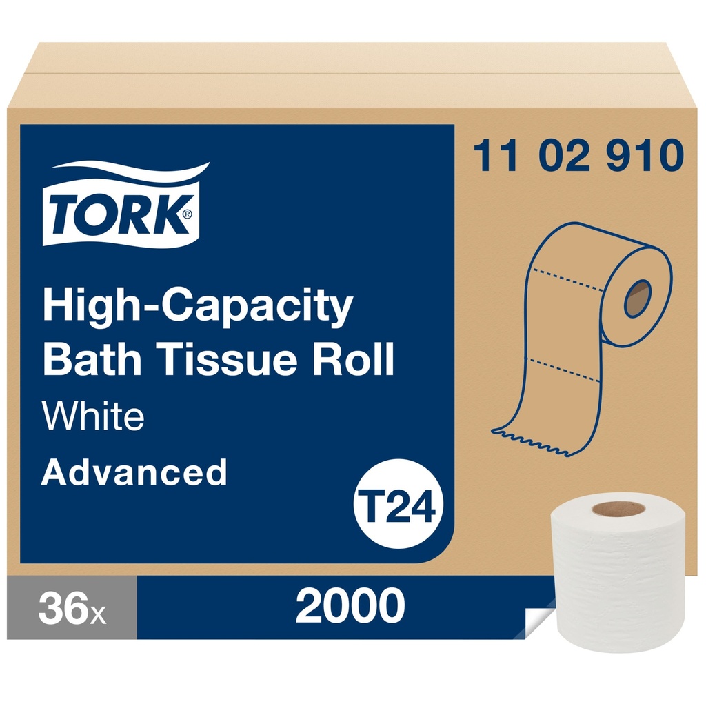 Tork Advanced High-Capacity Bath Tissue Roll, 1-Ply, 625 ft, White, Case of 36