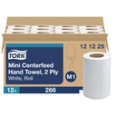 Tork Essuie-mains à dévidage central mini Advanced M1, 2 plis, blanc, caisse de 12 rouleaux de 266 feuilles