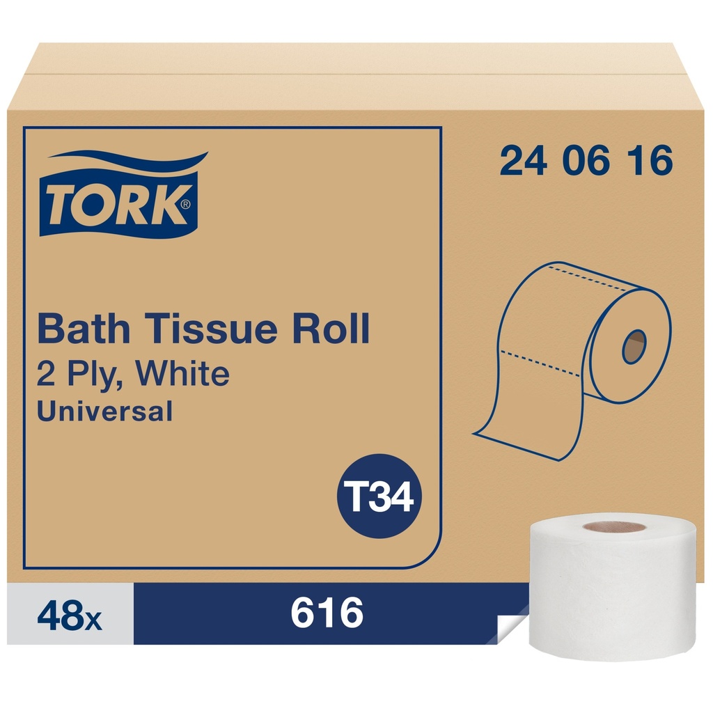 Tork Papier hygiénique Universal T34, 2 plis, 616 feuilles, blanc, caisse de 48