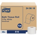 Tork Universal T34 Bath Tissue Roll, 2-Ply, 616 Sheets, White, Case of 48