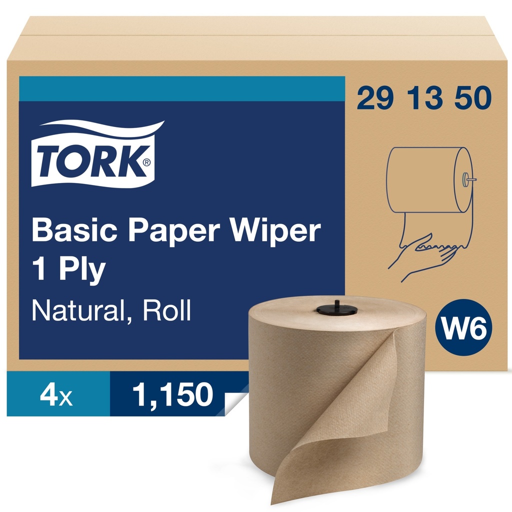 Tork Basic Paper Wiper Roll, 9 in, 1,150 ft, Natural, Case of 4 Rolls