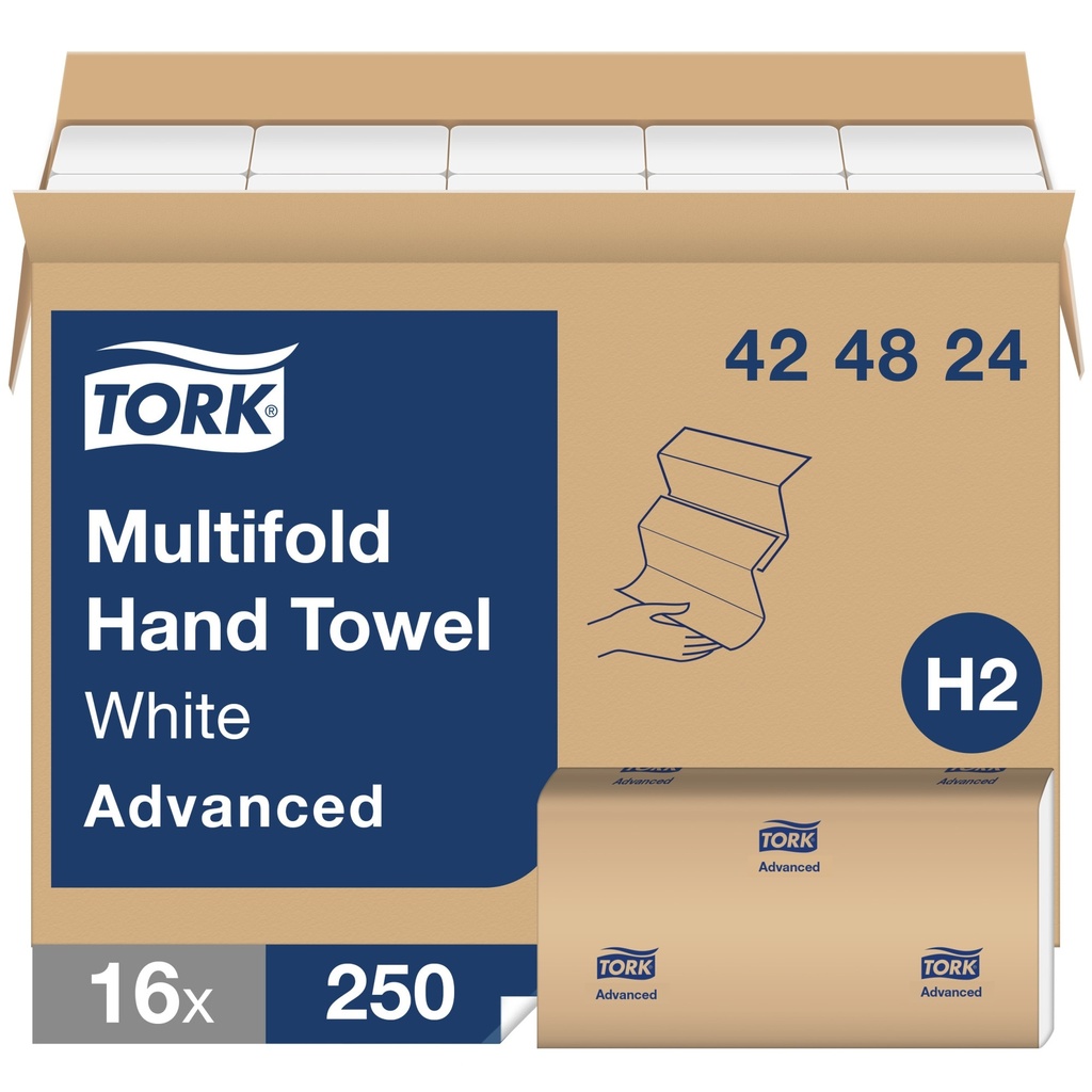 Tork Essuie-mains à plis multiples Advanced, 1 pli, blanc, caisse de 16 paquets de 250 feuilles