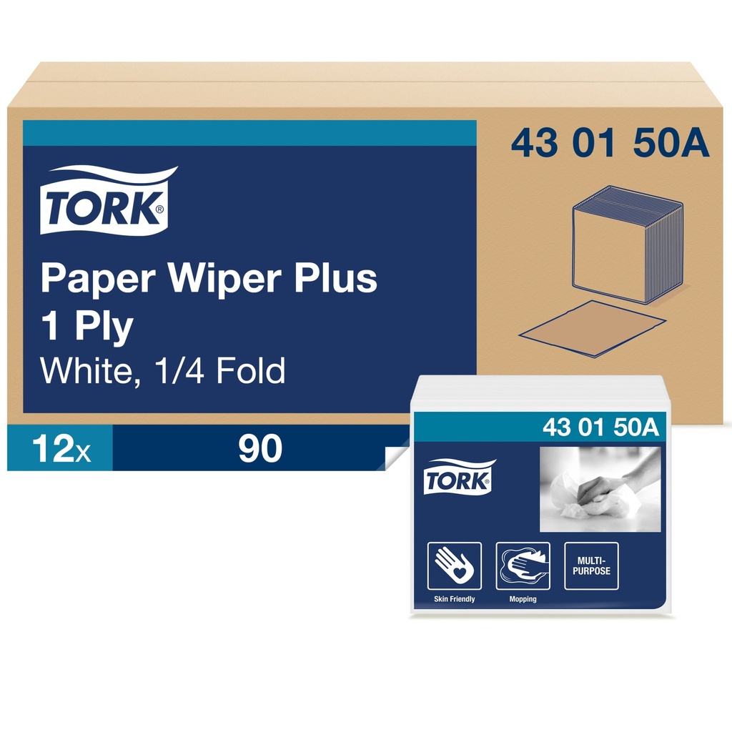 Tork Chiffon en papier Advanced, 1 pli, pli 1/4, caisse de 12 paquets de 90 feuilles (1 080)