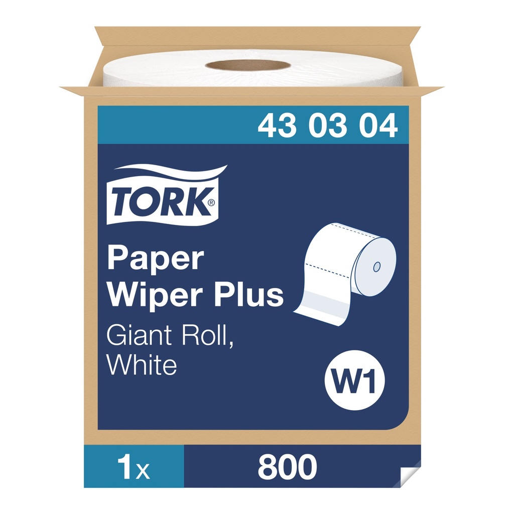 Tork Plus Paper Wiper, Giant Roll, White, 800 ft
