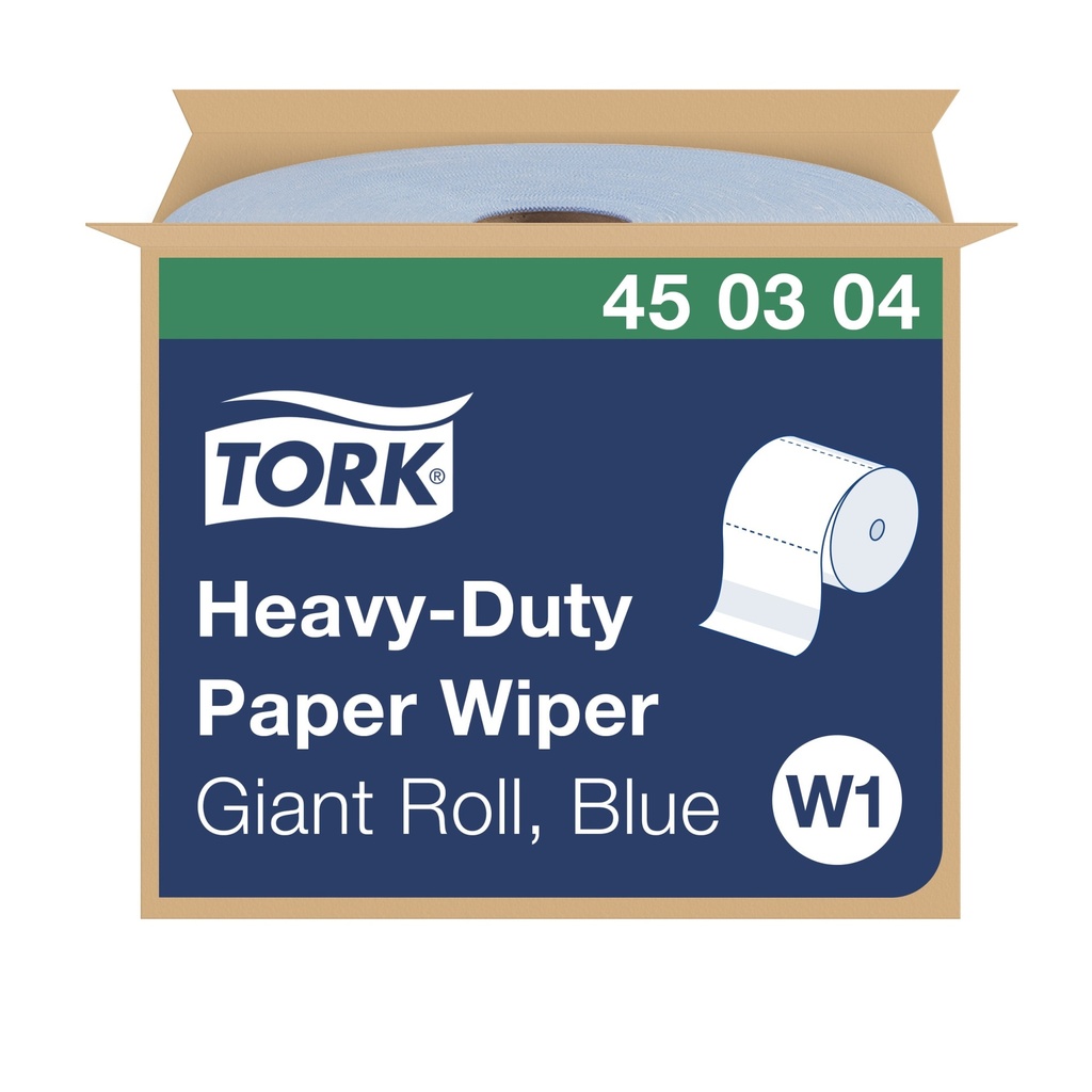 Tork Chiffon industriel en papier usage intense W1, rouleau géant, 1 pli, bleu, 800 pi