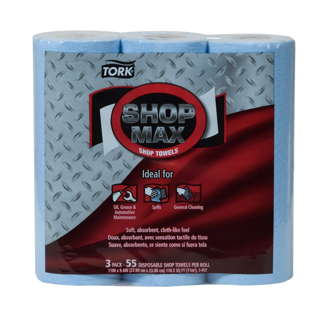 Tork Shopmax 450 Heavy-Duty Wiper, Blue, Pack of 3 Rolls