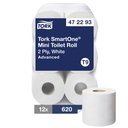 Tork Smart One T9 Mini Bath Tissue, 2-Ply, White, Case of 12 Rolls x 620 Sheets