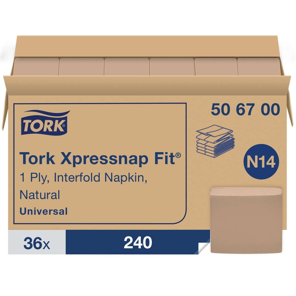 Tork Serviette de table Xpressnap N14, 1 pli, pli en C, brun, caisse de 36 paquets de 240 feuilles