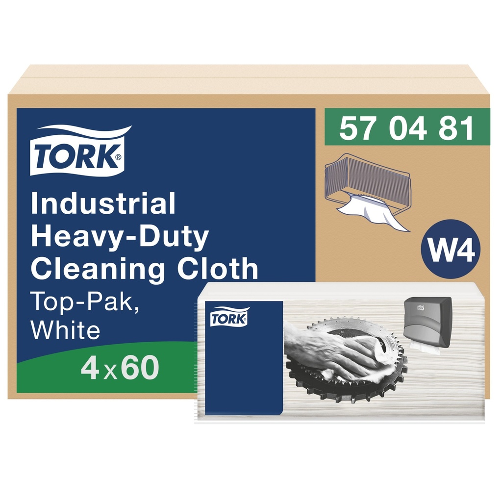 Tork Chiffon de nettoyage industriel, blanc, caisse de 4 x 60 feuilles