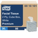 Tork Mouchoirs Premium, 2 plis, boîte cubique de 86 feuilles, caisse de 36 boîtes