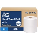 Tork H80 Premium Notched Hand Towel Roll, 1-Ply, White, 8 in x 600 ft, Case of 6