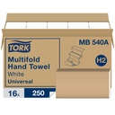 Tork Mainstreet Multifold Hand Towel, 9.1 x 9.5 in, White, Case of 16 Packs x 250 Sheets