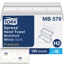 Tork H2 Premium Soft Xpress Multifold Hand Towel, 2-Ply, White, Case of 16 Packs x 135 Sheets