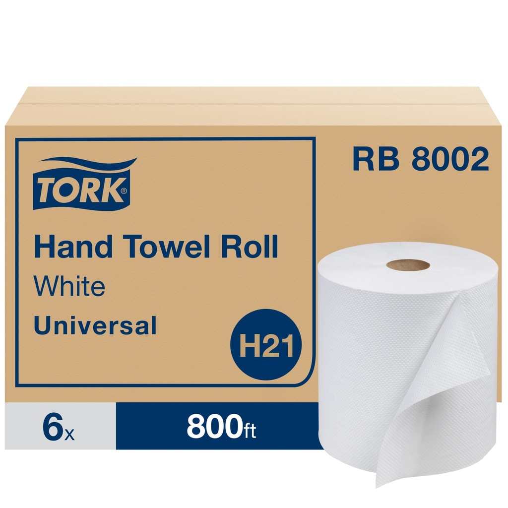 Tork Universal H21 Hand Towel Roll, 1-Ply, White, 243.8 m (800 ft), Case of 6