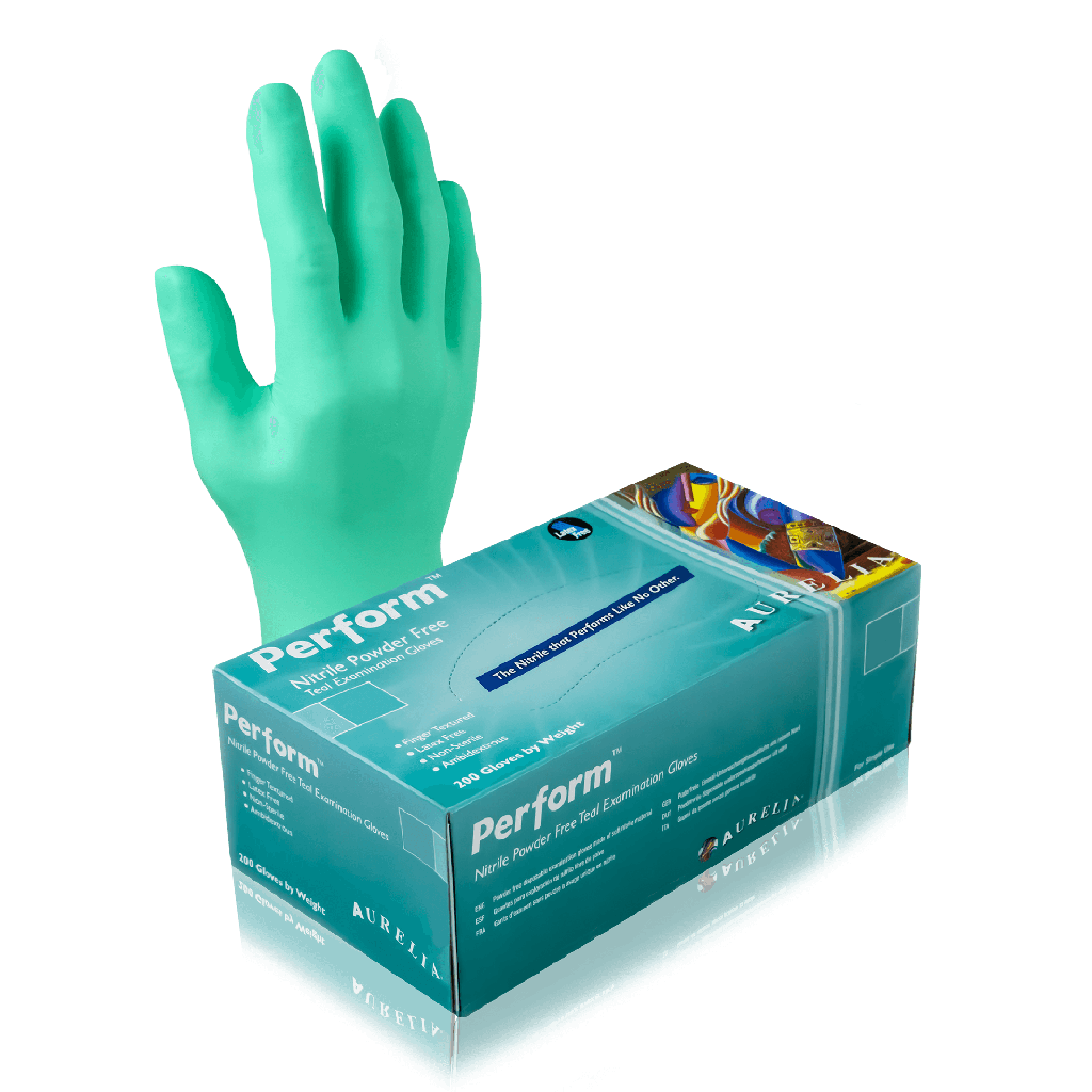 Aurelia Perform Nitrile Gloves, Green, Small, Box of 200