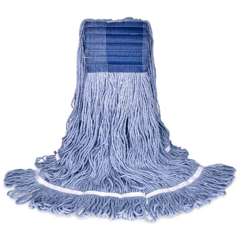 Vadrouille humide synthétique, bleue, bande large, bouts bouclés avec bande de queue, grande