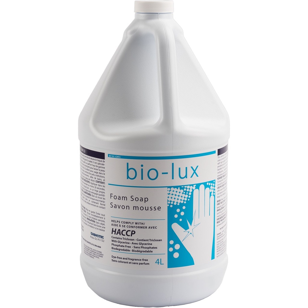 Safeblend Bio-Lux Antimicrobial Foam Hand Soap, Dye- and Fragrance-Free, 4 L