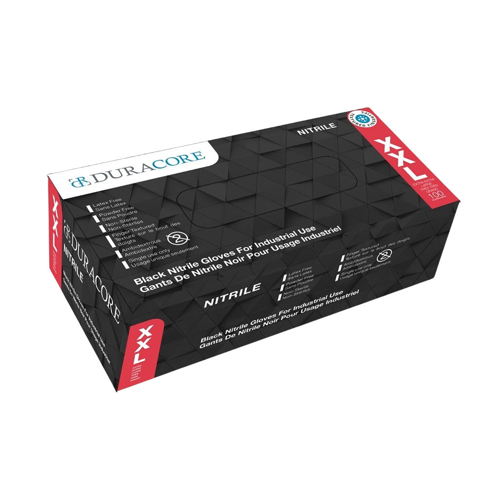Duracore Industrial Nitrile Gloves, Powder-Free, 6 mil, Black, XX-Large, Box of 100