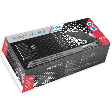 Duracore Medical Nitrile Gloves, 5 mil, Black, XX-Large, Box of 100
