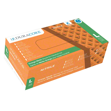 Duracore Diamond Texture Nitrile Gloves, 7.7 mil, Orange, Large, Box of 100