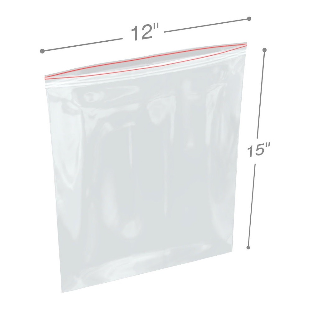 Clear Resealable Plastic Bag, 2 mil, 12 x 15 in, Case of 1000